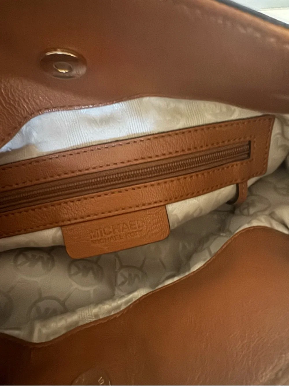 Michael Kors Cognac Leather Satchel with Gold Hardware - Picture 10 of 12